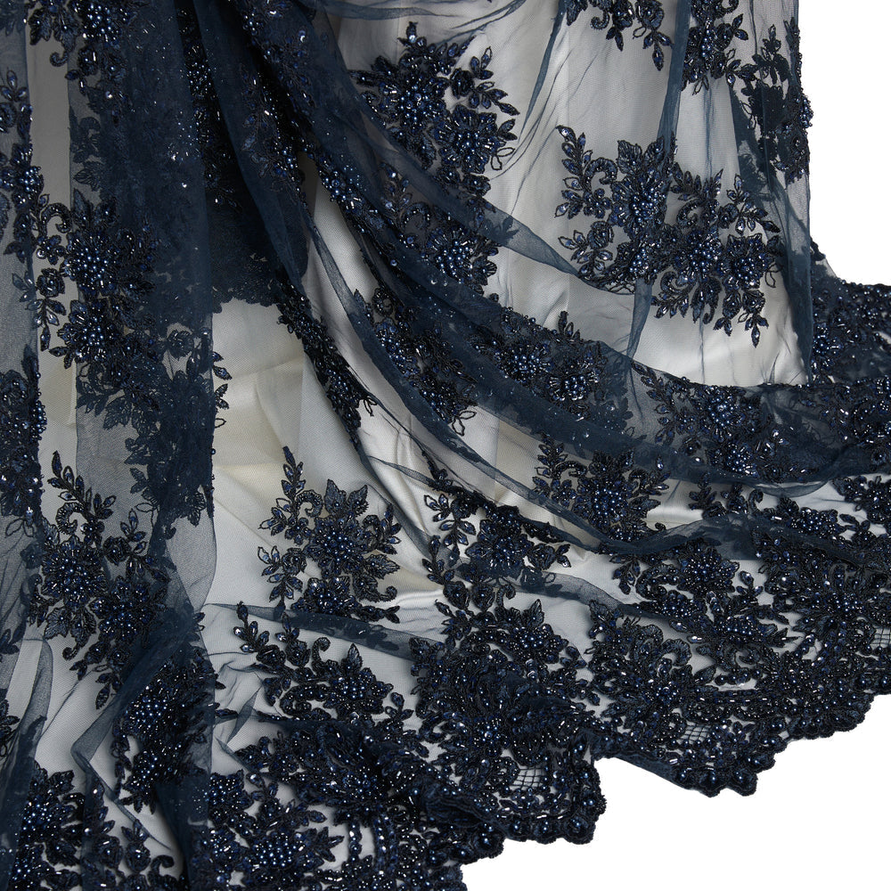 1 Yard 50/52" Wide Tulle Lace Fabric with Beads & Sequins Embroidery Polyester Material