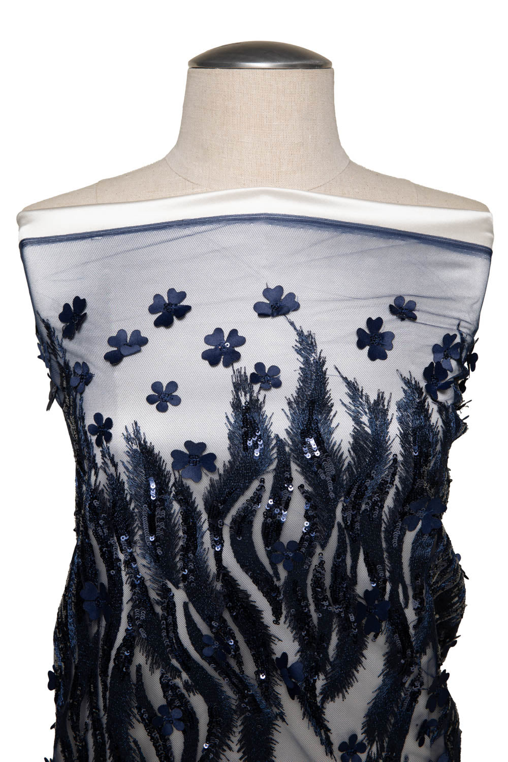 1 Yard 100% Polyester Tulle Lace Fabric with 3D Applique and Metallic Intricate Embroidery 50/52" Wide