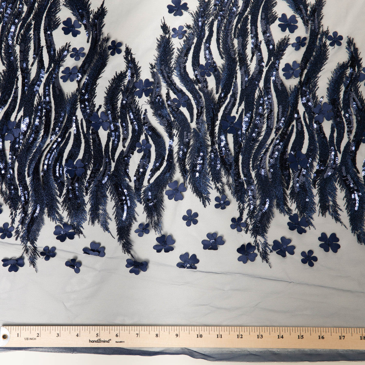 1 Yard Tulle Lace Fabric Metallic Embroidered with Applique & Intricate 3D Pattern, 50/52"