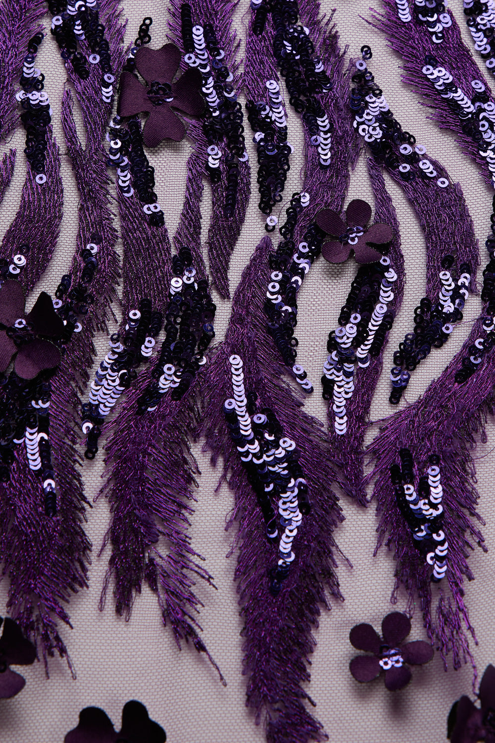 1 Yard Tulle Lace Fabric Metallic Embroidered with Applique & Intricate 3D Pattern, 50/52"
