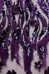 1 Yard Tulle Lace Fabric Metallic Embroidered with Applique & Intricate 3D Pattern, 50/52"