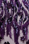 1 Yard Tulle Lace Fabric Metallic Embroidered with Applique & Intricate 3D Pattern, 50/52"