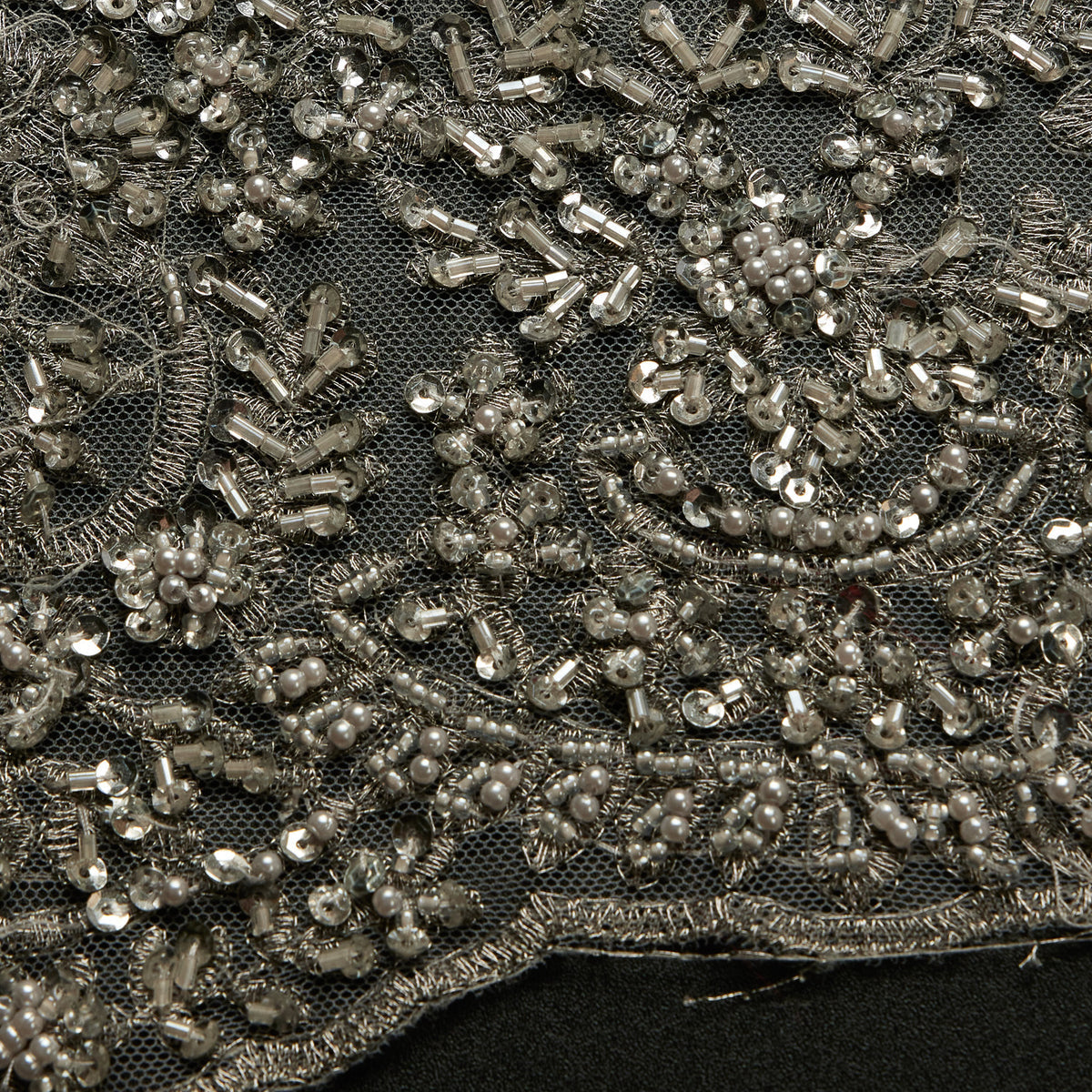 1 Yard Metallic Tulle Lace Fabric Embroidered with Beads & Sequins 50/52" Wide 100% Polyester