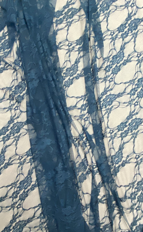 Teal Stretch Lace Nylon Spandex Fabric - Shimmery Floral Lace, 58/60" Width (1 Yard)