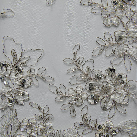 1 Yard 52" Wide Tulle Lace Fabric Embroidered with Intricate Design