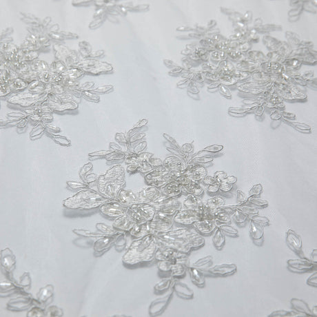 1 Yard 52" Wide Tulle Lace Fabric Embroidered with Intricate Design