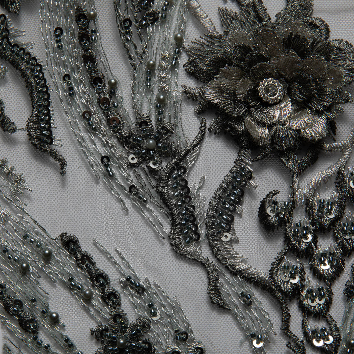 1 Yard Tulle Lace Fabric with Beautiful 3D Floral Embroidery, 52" Wide