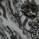 1 Yard Tulle Lace Fabric with Beautiful 3D Floral Embroidery, 52" Wide