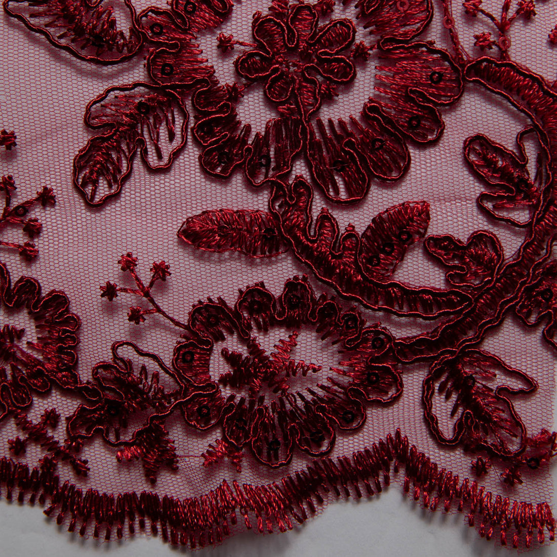 1 Yard Tulle Lace Fabric with Cord, Sequins, and Floral Design Embroidered 52" Wide Luxury Textile