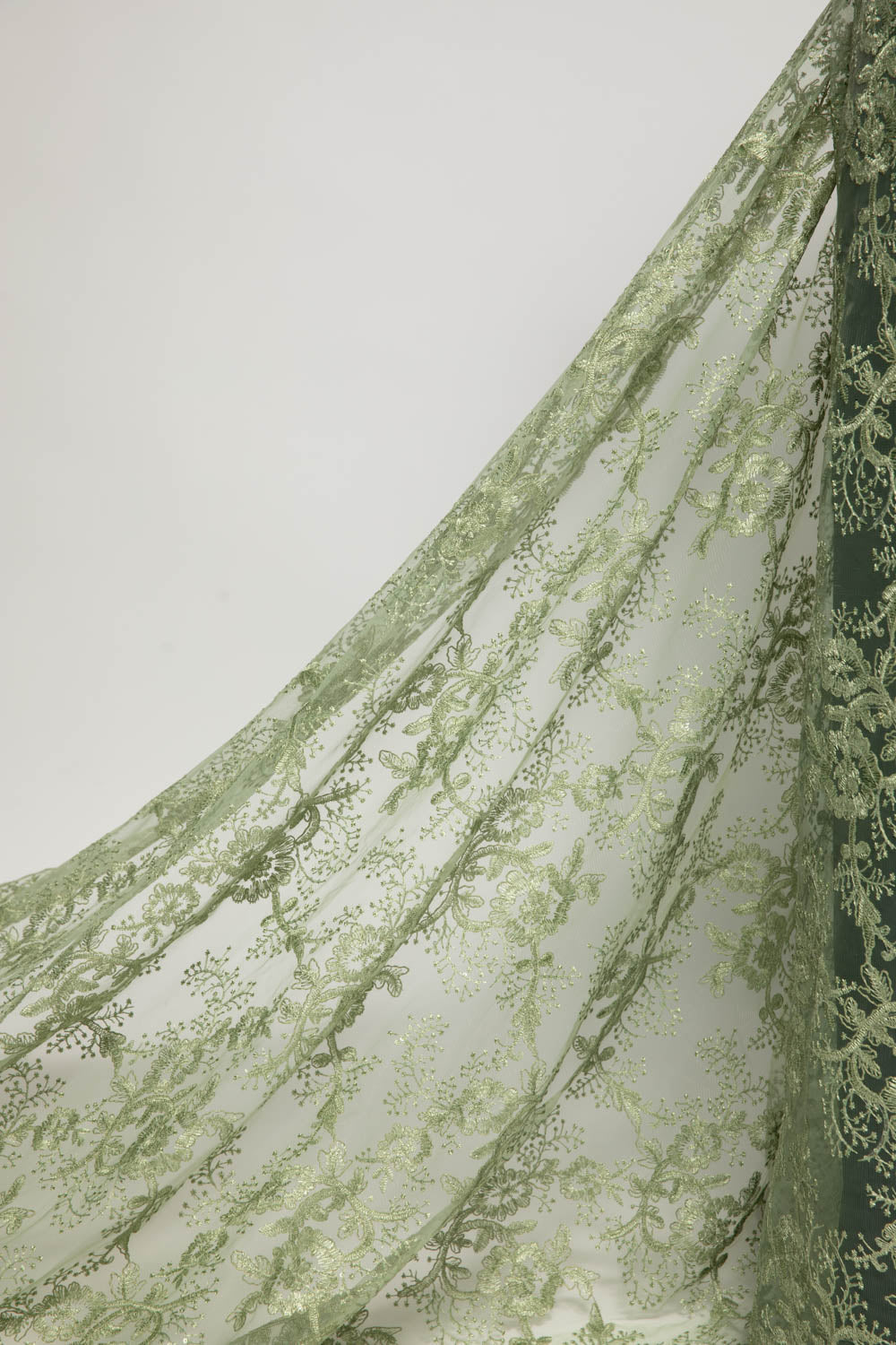 1 Yard Tulle Lace Embroidered Fabric with Cord, Sequins, and Floral Design, 52" Wide