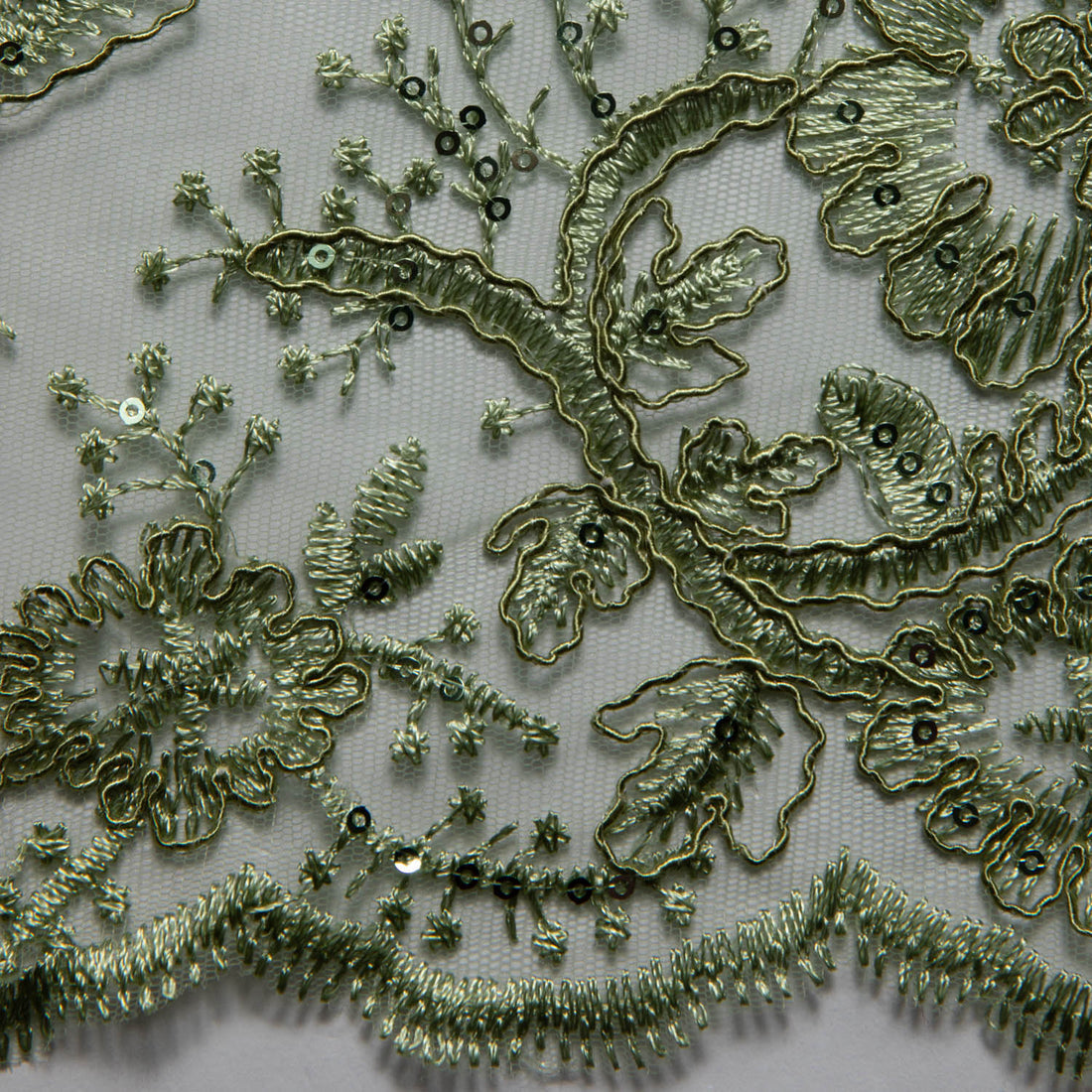 1 Yard Tulle Lace Fabric with Cord, Sequins, and Floral Design Embroidered 52" Wide Luxury Textile