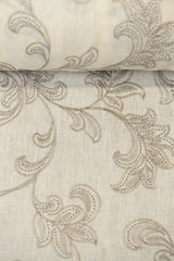 1 Yard Ivory Natural Foliage Embroidered Linen Textured Apparel Fabric 54" Width
