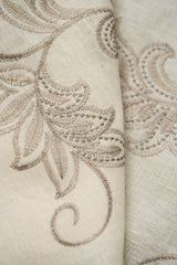 1 Yard Ivory Natural Foliage Embroidered Linen Textured Apparel Fabric 54" Width