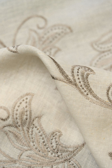 1 Yard Ivory Natural Foliage Embroidered Linen Textured Apparel Fabric 54" Width