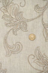 1 Yard Ivory Natural Foliage Embroidered Linen Textured Apparel Fabric 54" Width