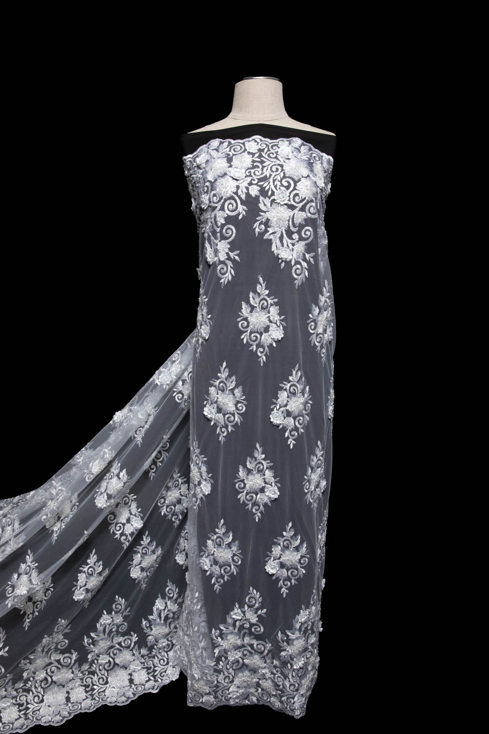 1 Yard Embroidered Tulle Lace Fabric with Intricate Pattern, 52" Wide