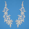 1 Pair Beaded & Corded Floral Lace Applique Embroidered on 100% Polyester Organza 13" x 4" Each Side