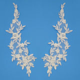 1 Yard Beaded and Corded Floral Lace Applique 13" x 4" Each Side