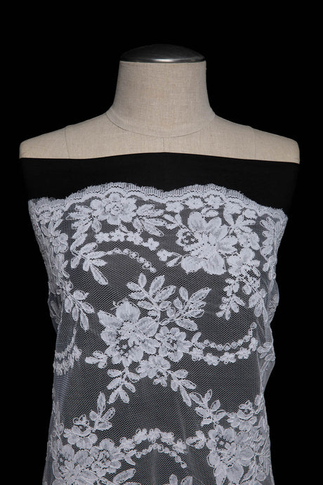 1 Yard Elegant Re-Embroidery Corded Lace Fabric, Floral Pattern, 52"/54" Wide