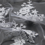 1 Yard Tulle Lace Fabric with Beautiful Floral Embroidery, 52" Wide