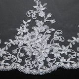 1 Yard White Tulle Lace Fabric Embroidered with Beautiful Floral Pattern 52" Wide Elegant Textile