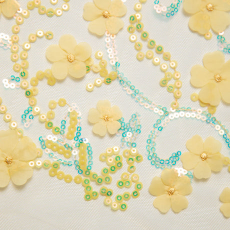 1 Yard Tulle Lace Fabric Embroidered with Applique and Incredible 3D Floral Pattern, 52" Wide