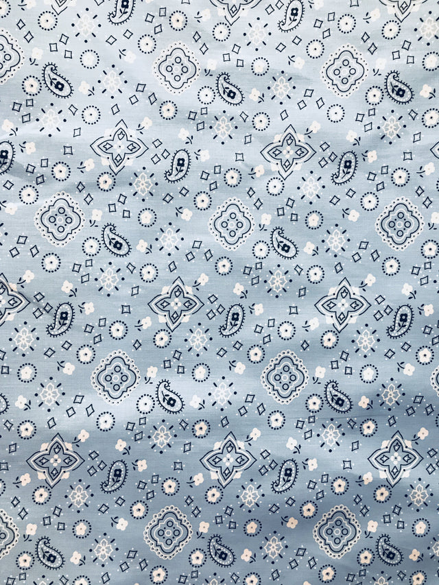 Paisley Bandanna Baby Blue Poly Cotton Fabric - Baby Blue Paisley Print, 59/60" Width (1 Yard)