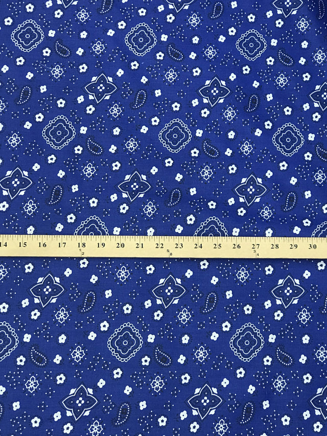 Paisley Bandanna Royal Poly Cotton Fabric - Royal Paisley Print, 59/60" Width (1 Yard)