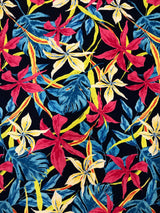 Dark Navy Background Big Flowers Polyester Spandex Fabric - Floral Print, 58" To 60" Width