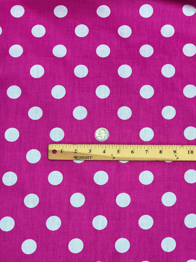 White Dots Fuchsia Poly Cotton Fabric - Fuchsia With White Dots, 59/60" Width (1 Yard)