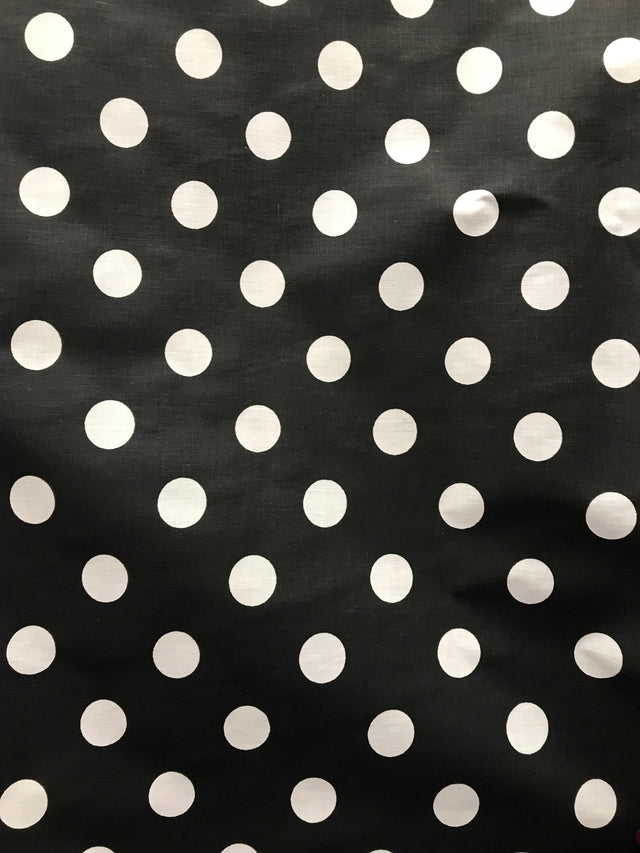 White Dots Black Poly Cotton Fabric - Black With White Dots, 59/60" Width (1 Yard)