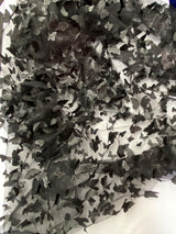3D Butterflies Black Polyester Fabric - Black Satin Butterflies On 2-Way Stretch Mesh, 54" Width (1 Yard)