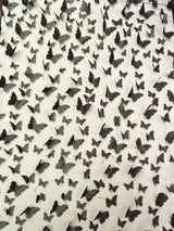 3D Butterflies Black Polyester Fabric - Black Satin Butterflies On 2-Way Stretch Mesh, 54" Width (1 Yard)