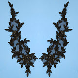 1 Yard Beaded and Corded Floral Lace Applique 13" x 4" Each Side