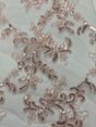 Elena's Lace Polyester Fabric - Blush Pink Corded Mesh Embroidered With Sequins, Double Scalloped Edge, 54" Width (1 Yard)