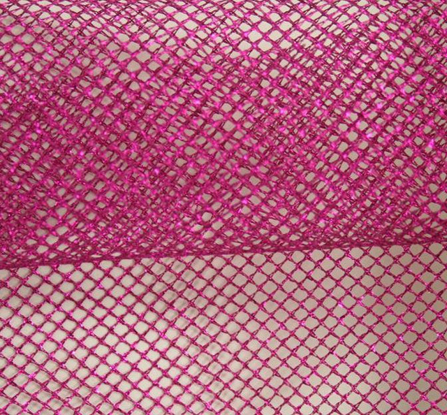 Chain Net With Foil Fuschia Polyester Metallic Fabric - Fuschia Chain Net, 44/45" Width (1 Yard)