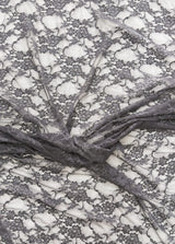 Charcoal Grey Nylon Spandex Fabric - 4-Way Stretch Vintage Look Shimmery Floral Lace Sheer, Charcoal Grey, 58/60" Width (1 Yard)