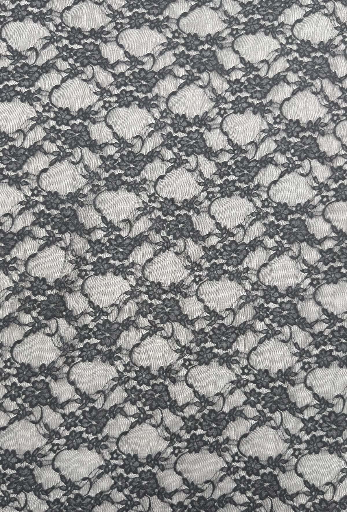 Charcoal Grey Nylon Spandex Fabric - 4-Way Stretch Vintage Look Shimmery Floral Lace Sheer, Charcoal Grey, 58/60" Width (1 Yard)