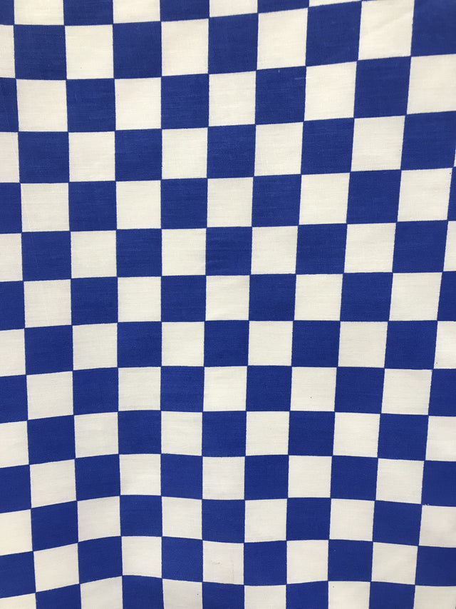 Checkered Royal Poly Cotton Fabric - Royal Checkered, 59/60" Width (1 Yard)