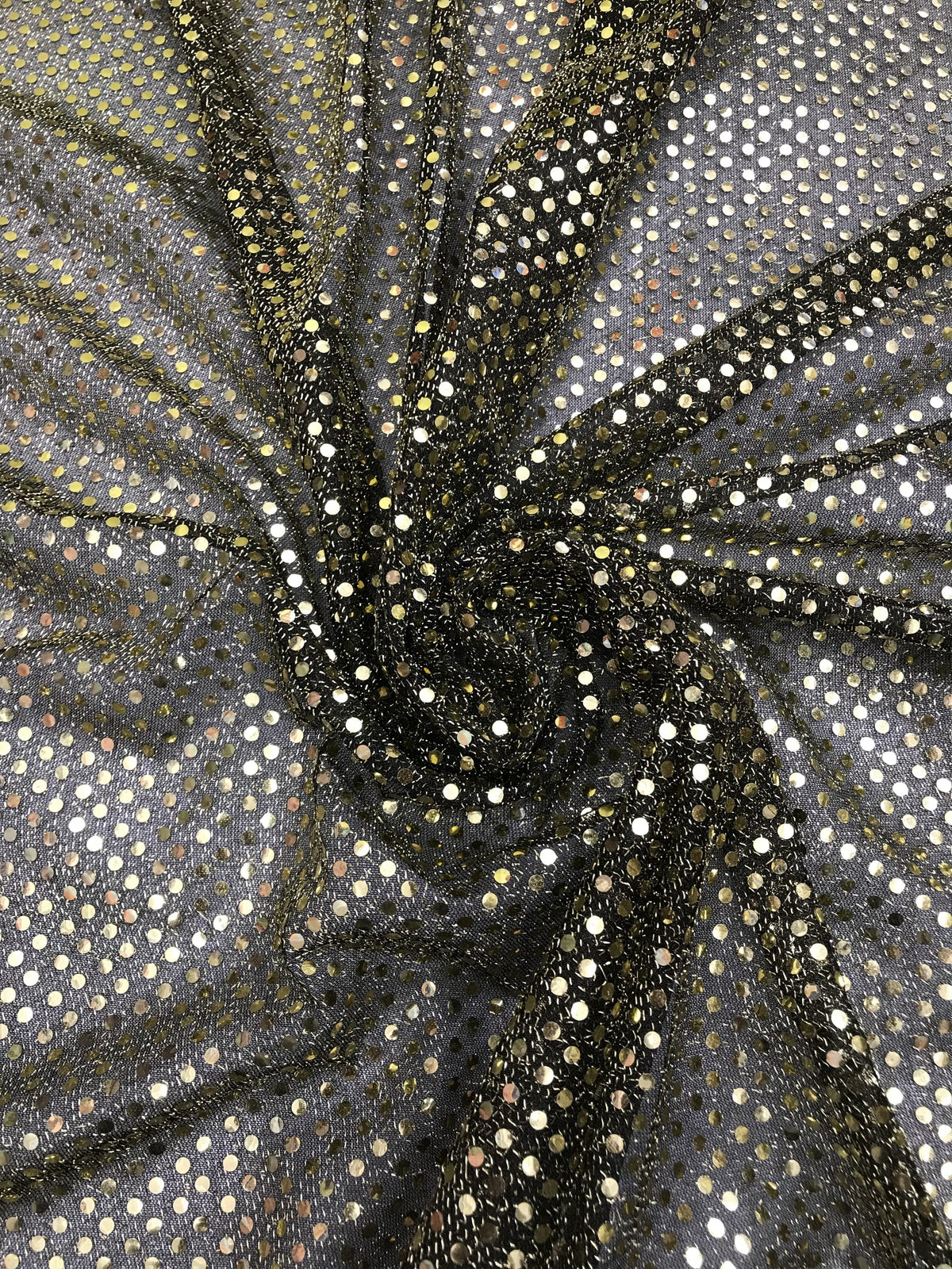 Black/Gold Small Confetti Sequin Polyester Fabric - 3 Mm Sequin Dots, Black/Gold, 42" Width (1 Yard)