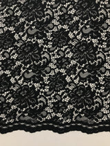 Black Vintage Corded Lace Polyester Fabric - Black, Vintage Corded Lace, 52/54" Width (1 Yard)