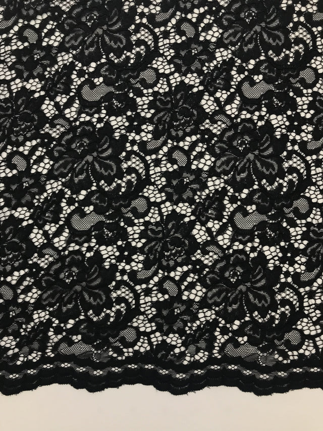 Black Vintage Corded Lace Polyester Fabric - Black, Vintage Corded Lace, 52/54" Width (1 Yard)