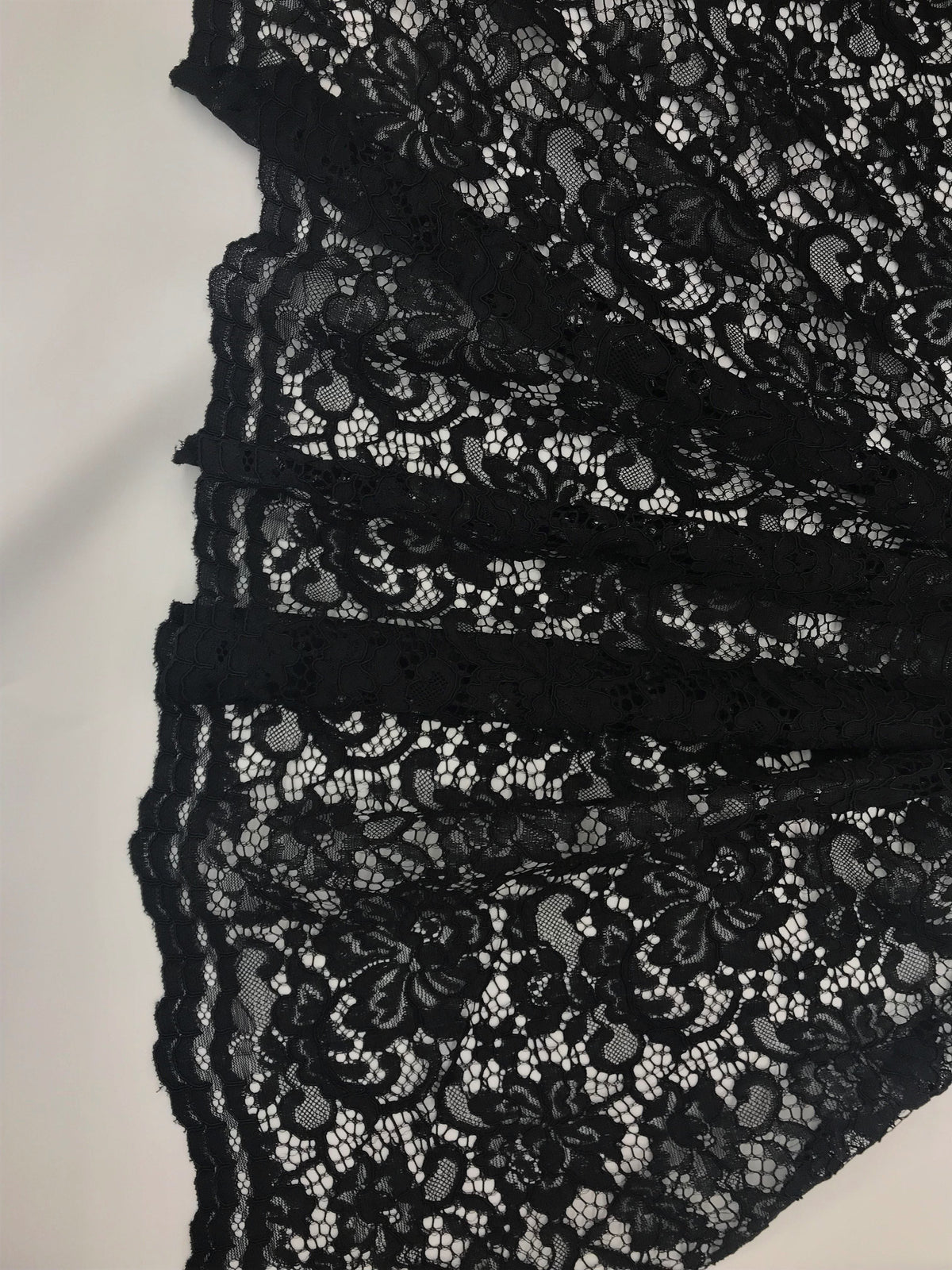 Black Vintage Corded Lace Polyester Fabric - Black, Vintage Corded Lace, 52/54" Width (1 Yard)