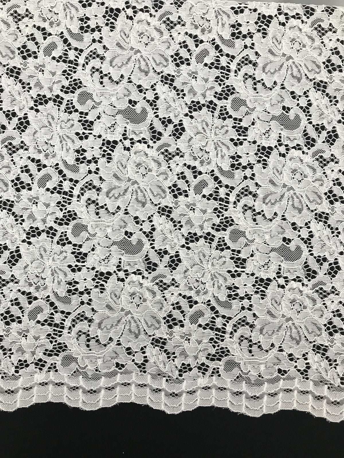 Vintage Corded Lace Polyester Fabric - White Sheer Lace, 52/54" Width