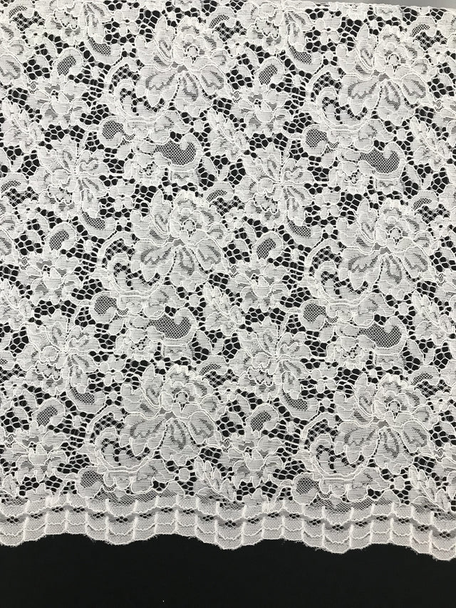 Vintage Corded Lace Polyester Fabric - White Sheer Lace, 52/54" Width