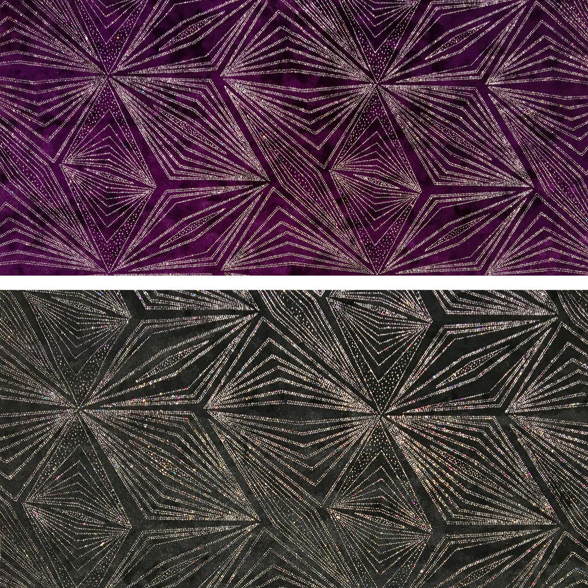 Stretch Velvet Fabric - Diagonal Glittery Design, Plum And Black, 58/60" Width