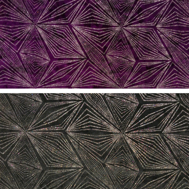 Stretch Velvet Fabric - Diagonal Glittery Design, Plum And Black, 58/60" Width