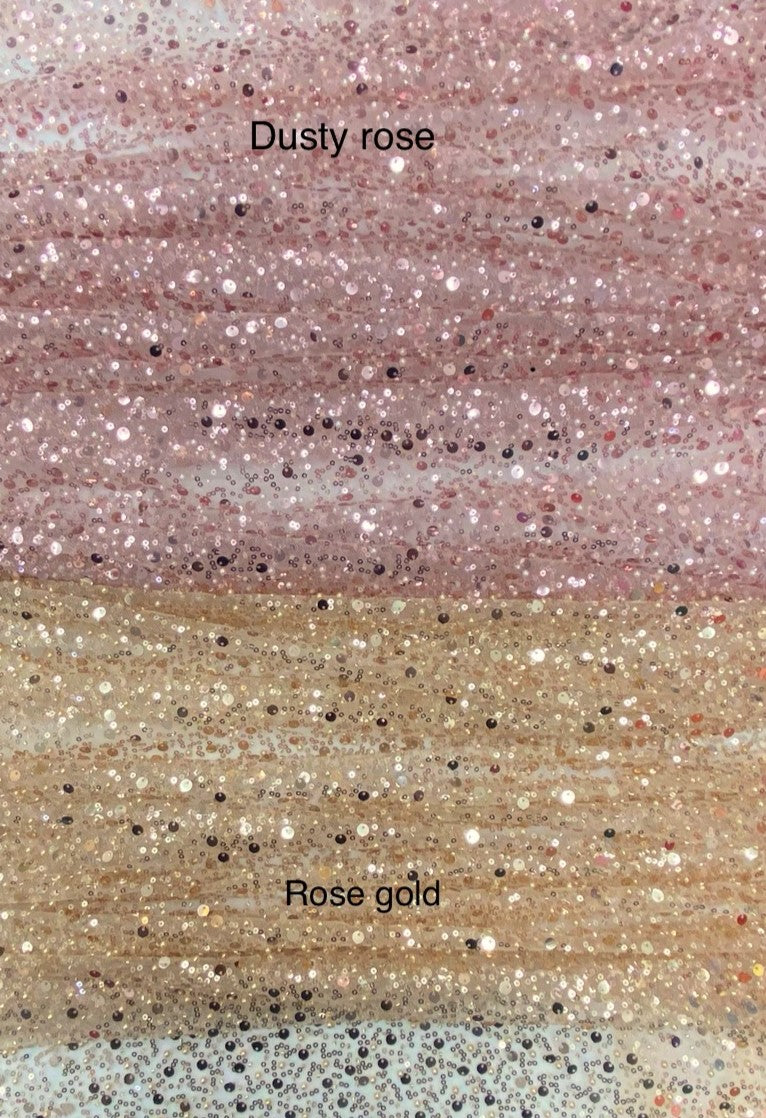 BPS Mesh Lace Rose Gold Polyester Fabric - Rose Gold Beads, Pearls, Sequins, 60" Width, 54" Design Width (1 Yard)
