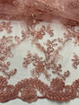 Elena's Lace Polyester Fabric - Dusty Rose Corded Mesh Embroidered With Sequins, Double Scalloped Edge, 54" Width (1 Yard)