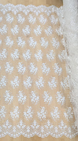 Regina Polyester Lace Fabric - White, Off-White, Black, Bridal Floral Embroidered Mesh, Scalloped Edges, 51/52" Width (1 Yard)